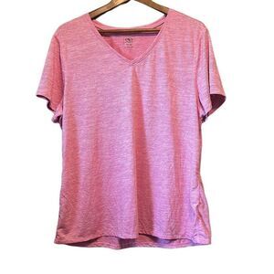 Athletic Works XXL‎ (20) Pink Striped V Neck T-Shirt Top Tee Plus Size